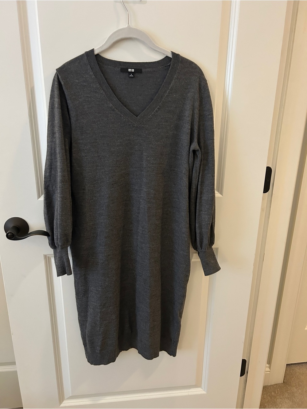 Uniqlo Dark Gray V-Neck Long Sleeve Knit Dress